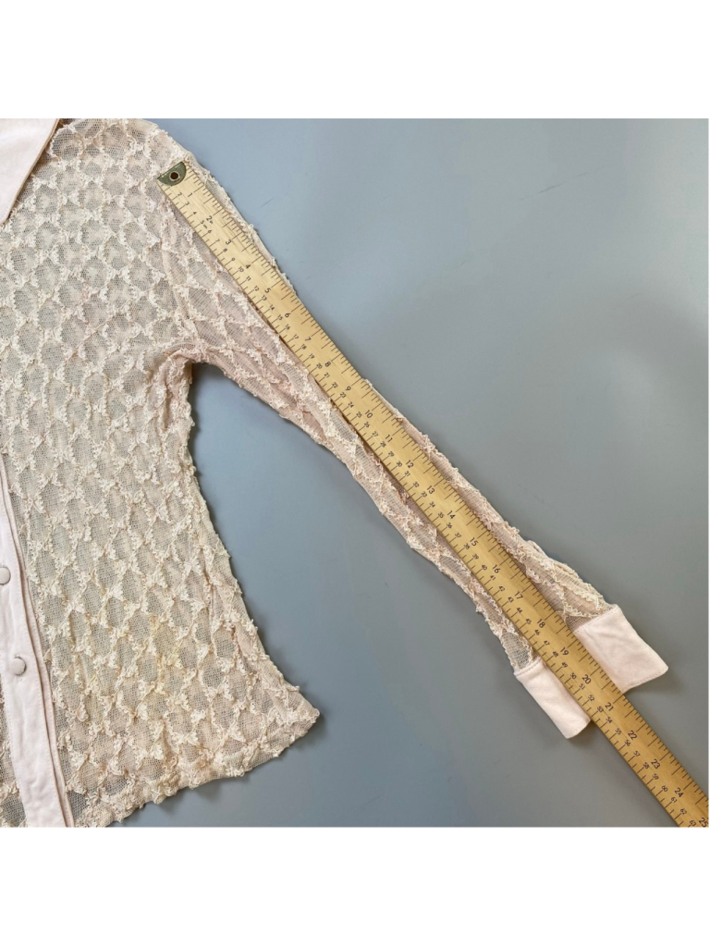 Vintage Holt Renfrew Lace Blouse Medium Beige Y2K Coquette Boho Chic Sheer Layer - Picture 8 of 11